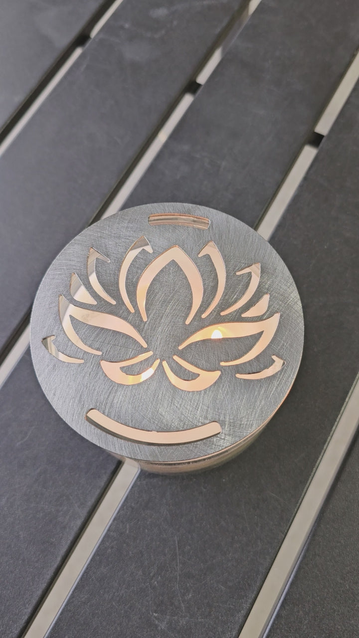 Metal candle topper for jar candles lotus flower