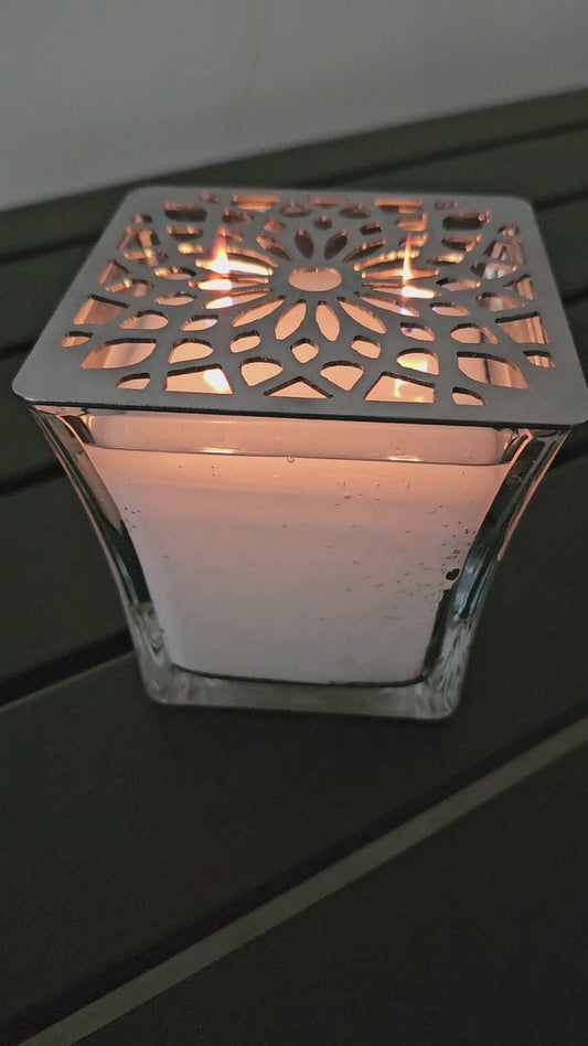 Square Vintage Floral Candle Topper – Ornate Metal Candle Jar Topper