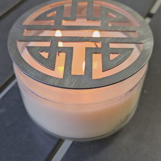 Raw metal candle lid with Chinese double happiness symbol