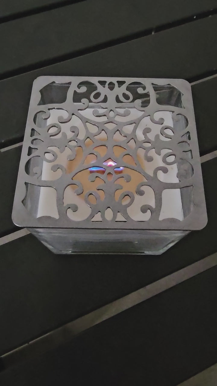 vintage inspired square candle lid gothic floral scrollwork