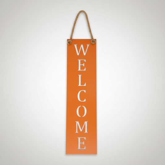 Rustic Orange Vertical Welcome Sign – Fall, Halloween & Farmhouse Décor